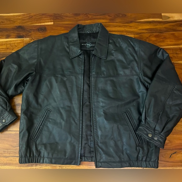 Vintage 90’s WB William Barry Classic Black Bomber Leather Jacket Men’s XL - Picture 1 of 6